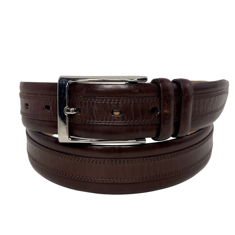 Mezlan Dress Belt 38 Brown Leather Silver Buckle 1-3/8" Spain EUC